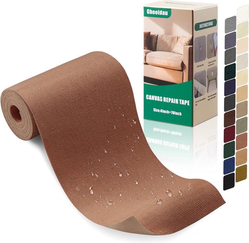 Gheeidau Canvas Repair Tape 4×70 Inch Waterproof Self-Adhesive Fabric Repair Patch for Repairing Boat Covers,Tents,Patio Umbrellas,Car Seats,Luggage,Sofas.(Brown) - Image 1